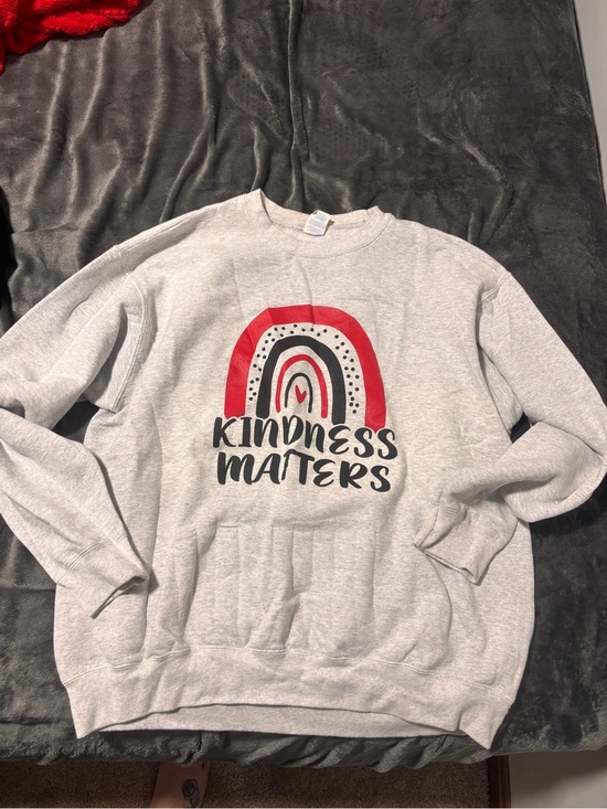 Port and Company Sweaters - Port and Company Gray Sweatshirt with Red and Black Rainbow "Kindness Matters"